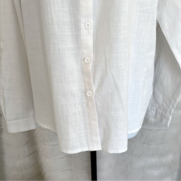 White Button Down Sheer Back Long Sleeve Top (L) - Picture 6 of 10